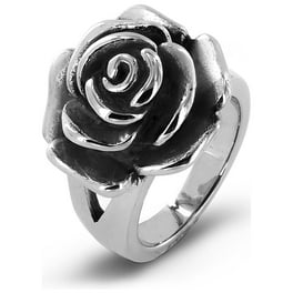 Small Sterling Silver Detailed Rose Flower Ring