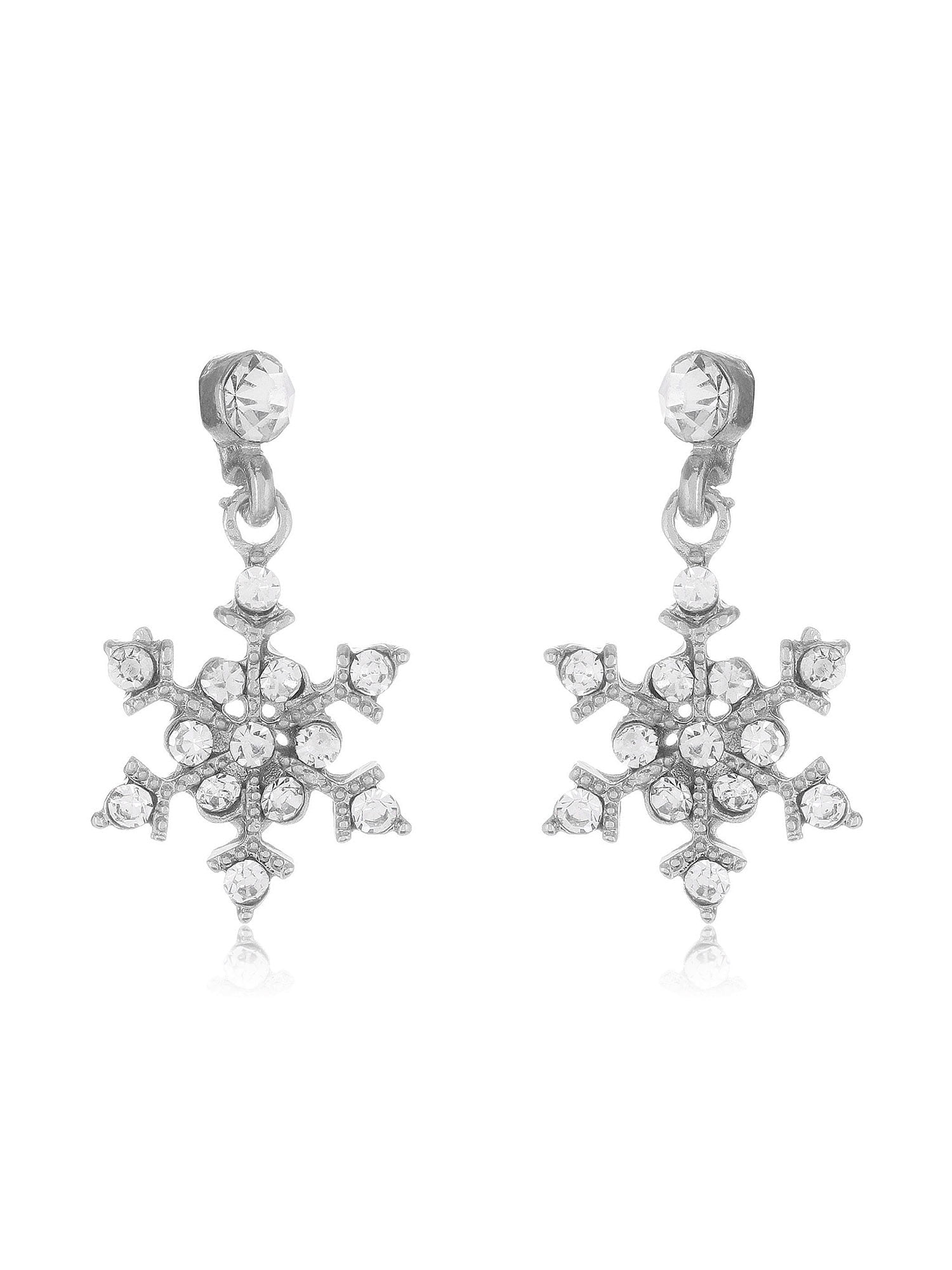 Orecchini Pendenti A Fiocco Di Neve LYPTOPOP, Placcati Oro Bianco Con Zirconi Cubici Blu. In Confezione Regalo, Perfetti Per Natale.