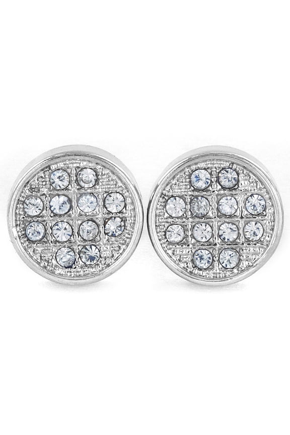 Women's Micro Pave Crystal Circle Silver Tone Stud Earrings