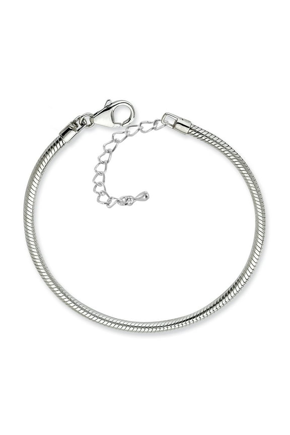 Women's Silver Plated Snake Chain Charm Bracelet (3mm) - 7.5"