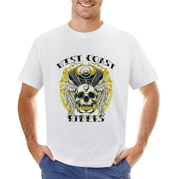 West Coast Men’s Graphic T-shirt Vintage Short Sleeve Sport Tee White 4XL