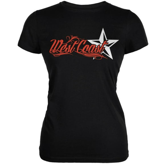 West Coast Nautical Star Black Juniors Soft T-Shirt - Small