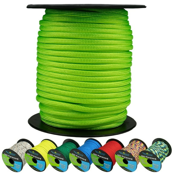 West Coast Paracord 550lb Paracord Spools - 7 Strand Type III Tactical Parachute Cord for Hiking, Camping, and Fishing - Neon Green (100 ft)