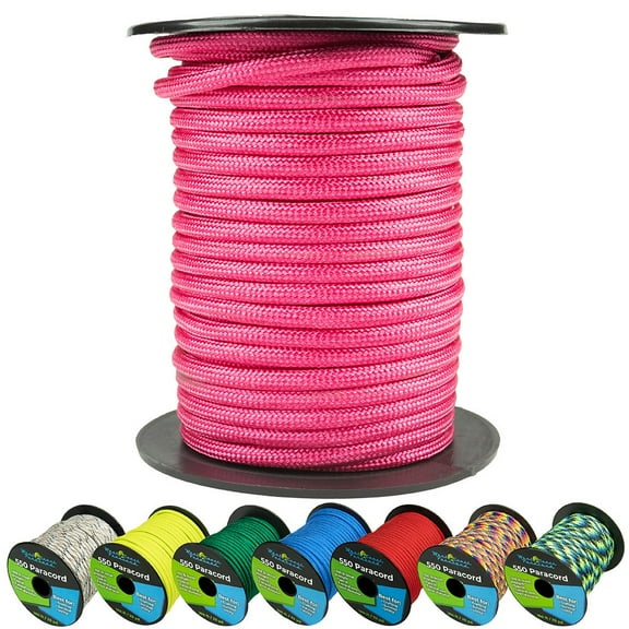 West Coast Paracord 550lb Paracord Spools - 7 Strand Type III Tactical Parachute Cord for Hiking, Camping, and Fishing - Neon Pink (100 ft)