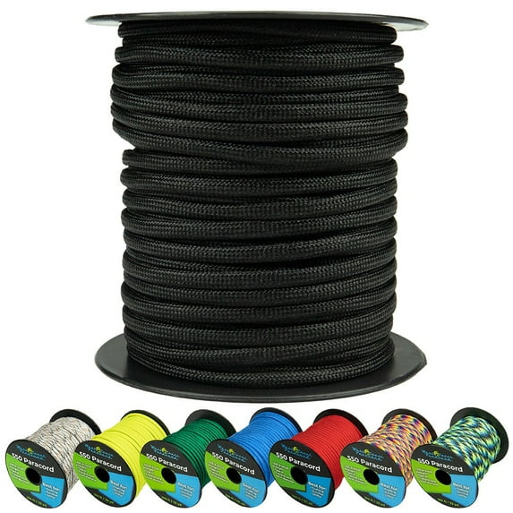 West Coast Paracord 550lb Paracord Spools - 7 Strand Type III Tactical Parachute Cord for Hiking, Camping, and Fishing - Black (50 ft)