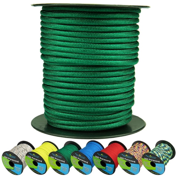 West Coast Paracord 550lb Paracord Spools - 7 Strand Type III Tactical Parachute Cord for Hiking, Camping, and Fishing - Kelly Green (50 ft)