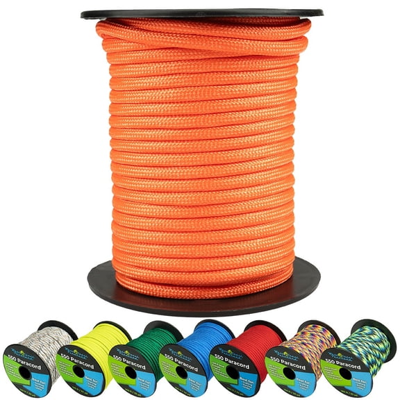 West Coast Paracord 550lb Paracord Spools - 7 Strand Type III Tactical Parachute Cord for Hiking, Camping, and Fishing - Neon Orange (100 ft)