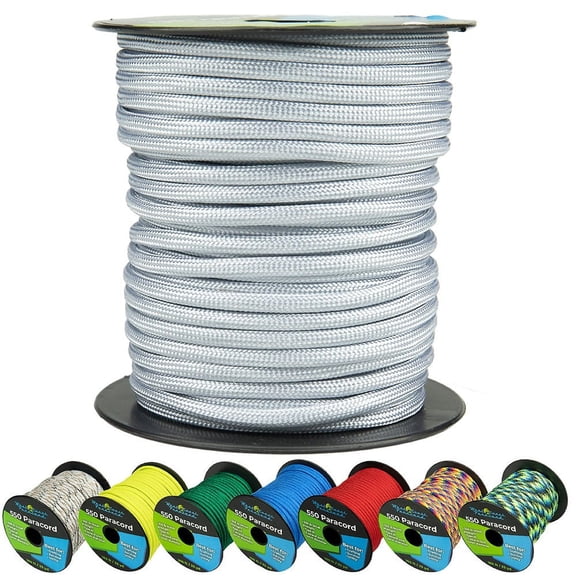 West Coast Paracord 550lb Paracord Spools - 7 Strand Type III Tactical Parachute Cord for Hiking, Camping, and Fishing - Silver Gray (50 ft)