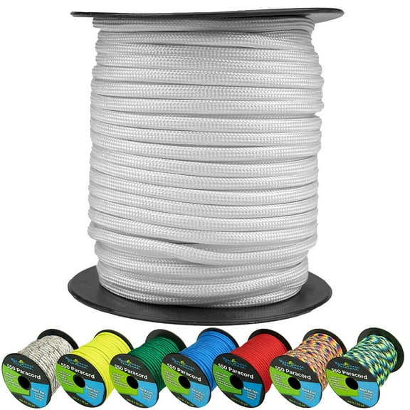 West Coast Paracord 550lb Paracord Spools - 7 Strand Type III Tactical Parachute Cord for Hiking, Camping, and Fishing - White (100 ft)