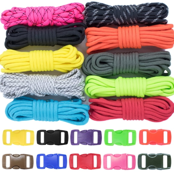 West Coast Paracord 550lb Survival Crafting Kit, 10 Colors Type III Cord with Buckles for Bracelets & Lanyards