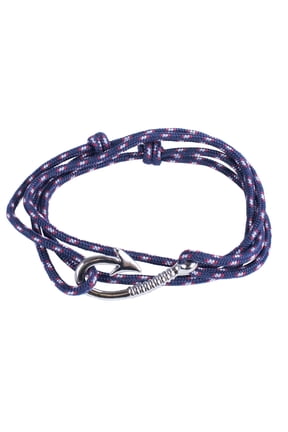 Anchor and Hook Wrap Bracelets - Adjustable Bracelet with Anchor or Hook - Nautical Fashion Accessory - Necklace or Bracelet (Navy Blue Silver Hook)