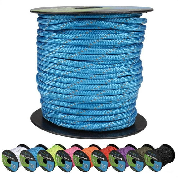 West Coast Paracord Reflective 550lb Paracord – 7 Strand Type III Tactical Parachute Cord for Hiking, Camping, and Fishing – Reflective Royal Blue (100 ft)
