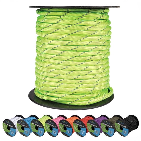 West Coast Paracord Reflective 550lb Paracord – 7 Strand Type III Tactical Parachute Cord for Hiking, Camping, and Fishing – Reflective Neon Green (100 ft)