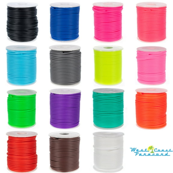 West Coast Paracord Rubber Beading Elastic Cord - 2mm Hollow PVC Stretch Tubing - Make Comfortable DIY Jewelry - 10, 25, 50, & 75 Foot Lengths