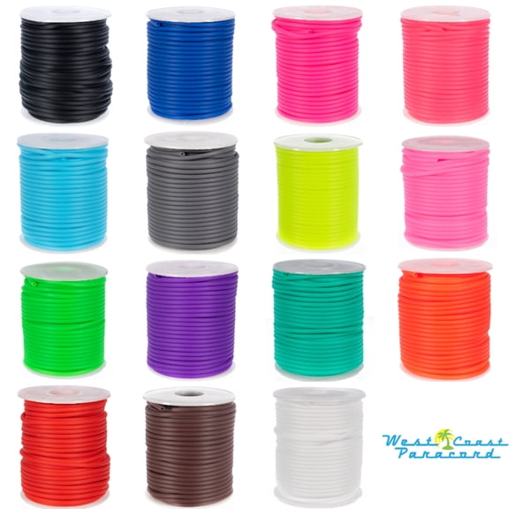 West Coast Paracord Rubber Beading Elastic Cord - 2mm Hollow PVC Stretch Tubing - Make Comfortable DIY Jewelry - 10, 25, 50, & 75 Foot Lengths