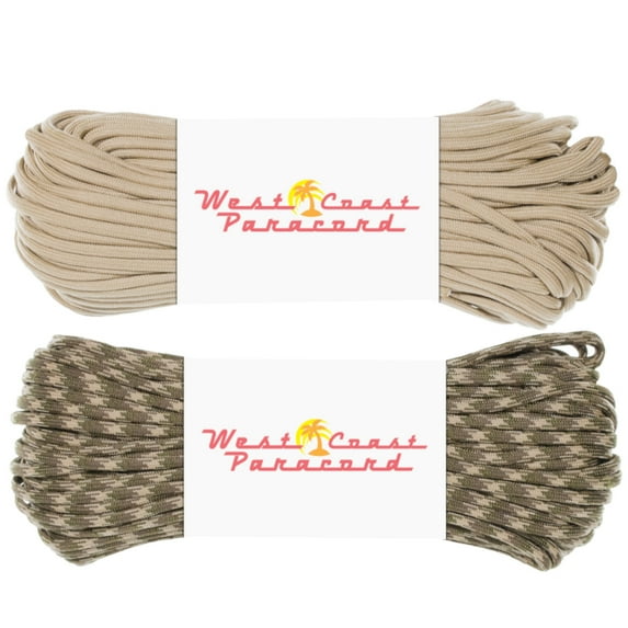 West Coast Paracord SAVE AND BUNDLE - 200 Foot Value Pack - Two 100' Hanks of 550 Paracord - Fun Color Combinations Available