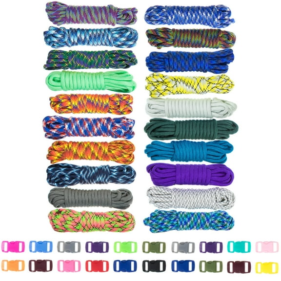 West Coast Paracord Zesty 550lb Survival Paracord Random Combo Crafting Kit, 20 Colors of 10 Feet 500lb Cord & 20 FREE buckles Type III Paracord Make 20 Paracord bracelets Great Gift