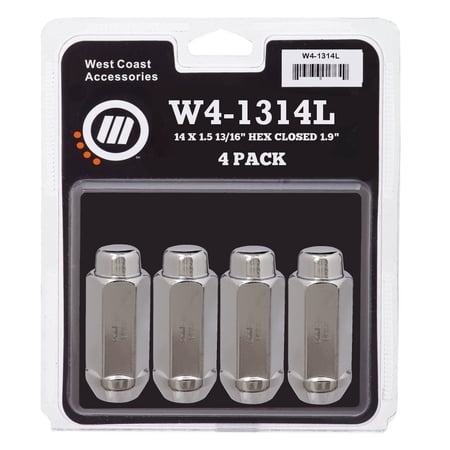 West Coast Wheel Accessories W41314L 14 x 1.5 0.81 in. Hex Chrome Cone Seat Acorn Bulge Closed End Lug Nuts