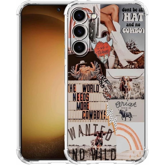 West Cowboy Case for Samsung Galaxy S23 Plus, Western Country Art Collage, Trendy Soft TPU Protective Case Compatible for Galaxy S23 Plus