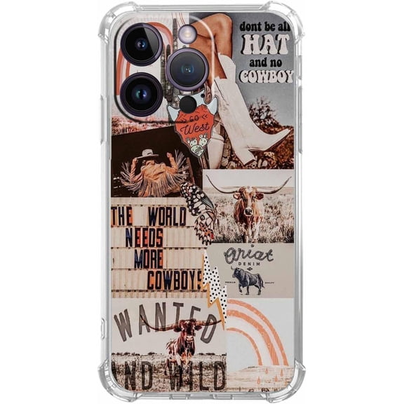 West Cowboy Case for iPhone 14 Pro Max, Western Country Art Collage, Trendy Soft TPU Protective Case Compatible for iPhone 14 Pro Max