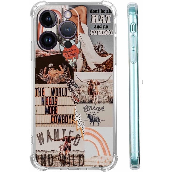 West Cowboy Case for iPhone 15 Pro, Western Country Art Collage, Trendy Soft TPU Protective Case Compatible for iPhone 15 Pro