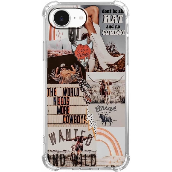 West Cowboy Case for iPhone 16e/17e, Western Country Art Collage, Trendy Soft TPU Protective Case Compatible for iPhone 16e/17e