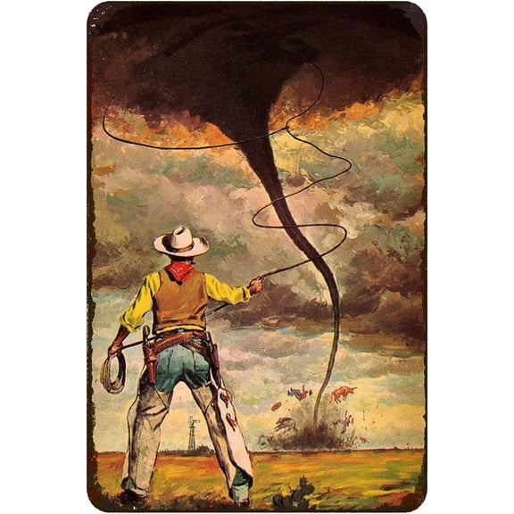 West Cowboy Tin Sign - Vintage Western Metal Signs, Catch The Tornado Wall Art, Super Durable Iron Painting, 8 x 12 Inch