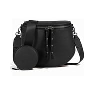 Women's Crossbody Bag, PU Leather Messenger & Shoulder Bag, Black