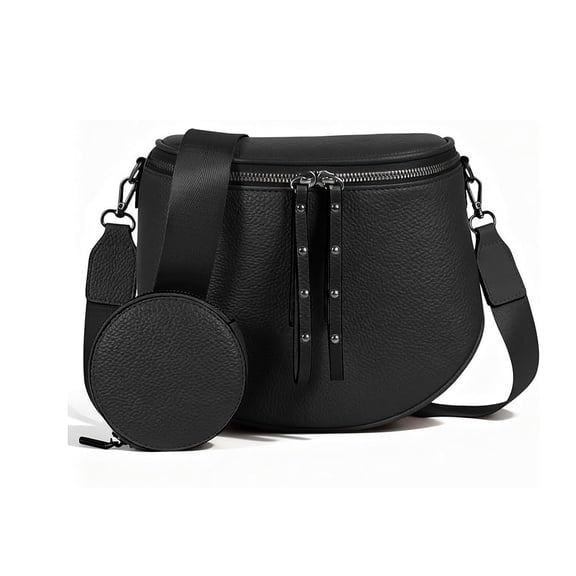 NOBRAND Women's Crossbody Bag, PU Leather Messenger & Shoulder Bag, Black