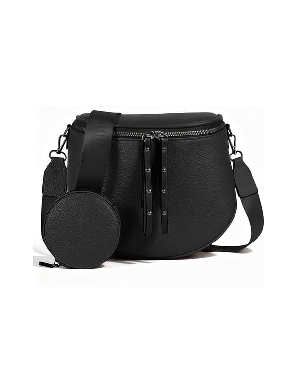 Women's Crossbody Bag, PU Leather Messenger & Shoulder Bag, Black