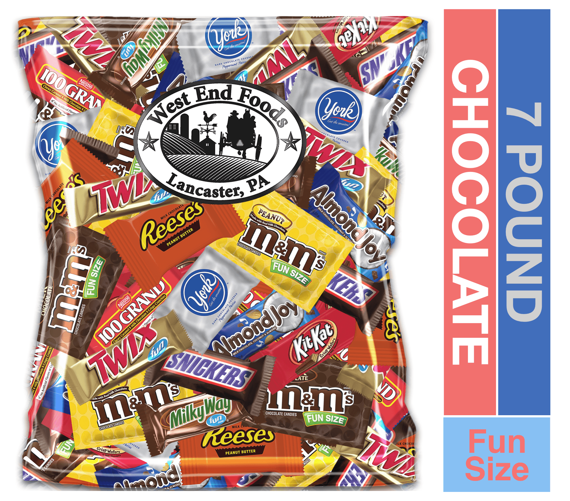 West End Foods Bundle with (7 Pound) Chocolate Bag Individually wrapped Mix Bulk Pack Chocolate M&M's, Snickers, Milky Way, Twix, and More