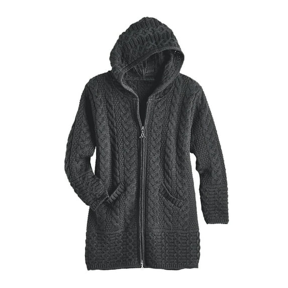 West End Knitwear Womens Hooded Cardigan Sweater - 100% Merino Wool Zip Front - Grey - Large