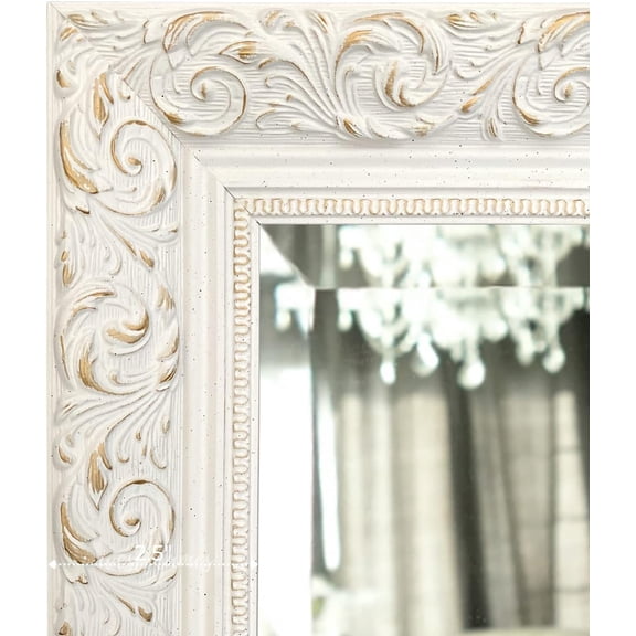 West Frames Bella French Ornate Embossed Wood Framed Wall Mirror (22.25" x 28.25", Antique White)