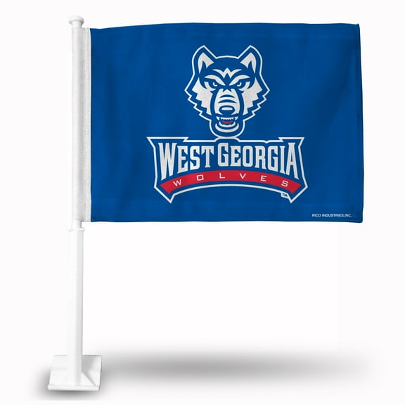 Rico Industries College West Georgia Standard Double Sided Car Flag - 16" x 19" - Strong Pole that Hooks Onto Car/Truck/Automobile