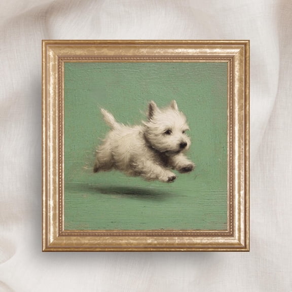 West Highland Terrier Dog With Zoomies Print Playful Dog Wall Art Rustic Pet Art Farmhouse Dog Decor Running Dog Poster
