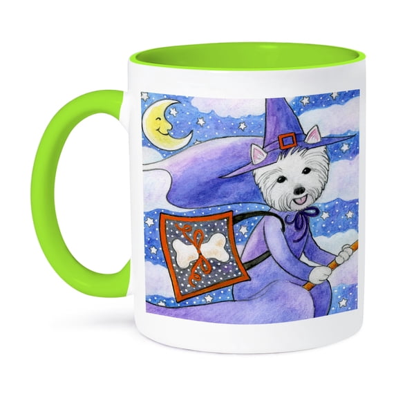 West Highland Terrier Westie Westie In Costume Witch Halloween Halloween Westie Dog, 15oz Two-Tone Green Mug