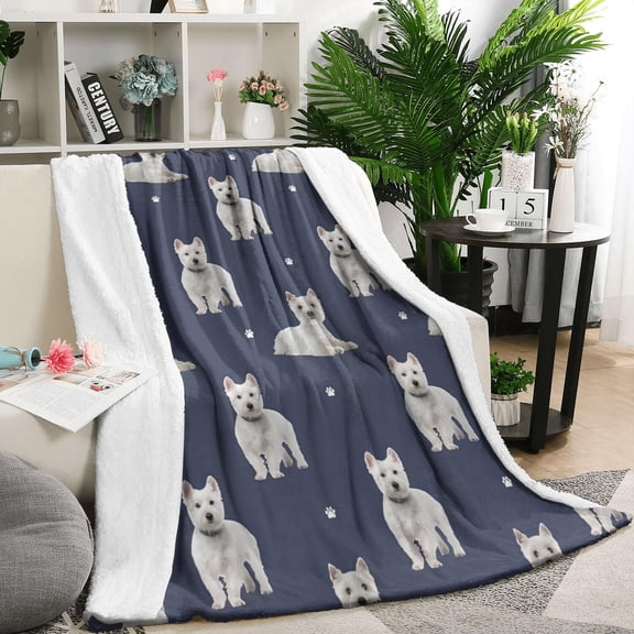 West Highland White Terrier Blanket,Comfortable Soft Lamb Wool Throw Blanket,All Season,Warm Lightweight Blankets for Sofa Bed Couch Living Room Chair,50"x60"