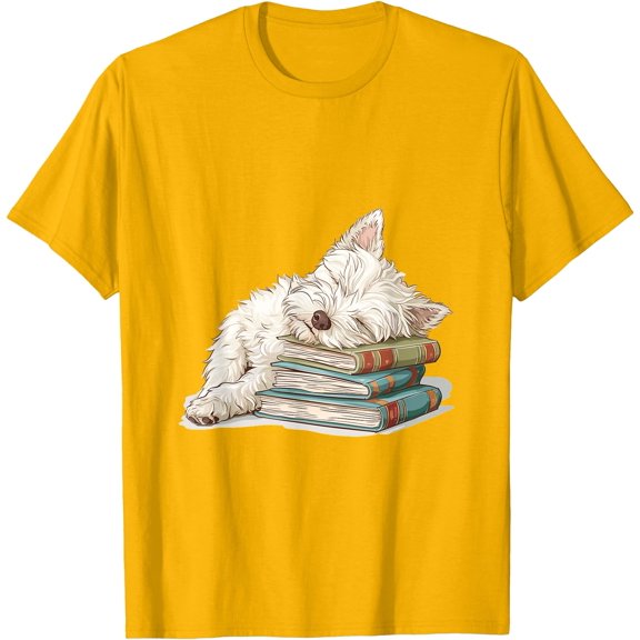 West Highland White Terrier Books Dog Breed Westie Unisex T-Shirt for Men Women Kids Toddler,Gold Color,Size 4XL