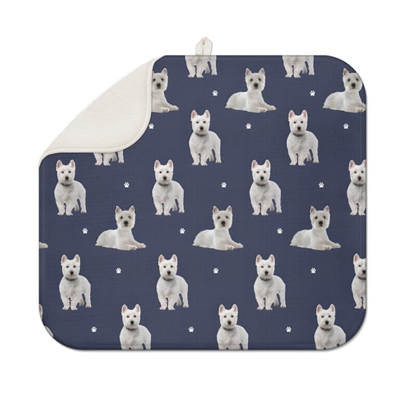 West Highland White Terrier Dish Drying Mat for Kitchen 1 Pack, Ultra Absorbent Microfiber Dishes Drainer Mats,16"x18"