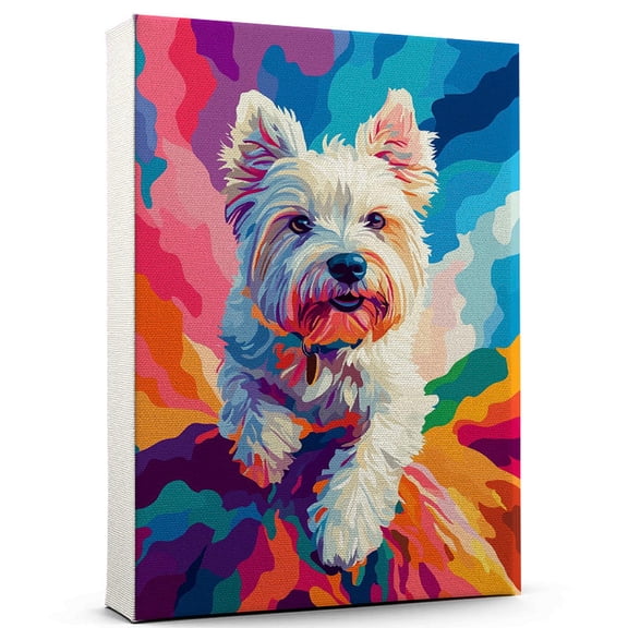 West Highland White Terrier Dog Canvas Climbing Canvas  Cute West Highland White Terrier Canvas Wall Art of Puppy Playing Climbing, Perfect for Dog and Sports Fans