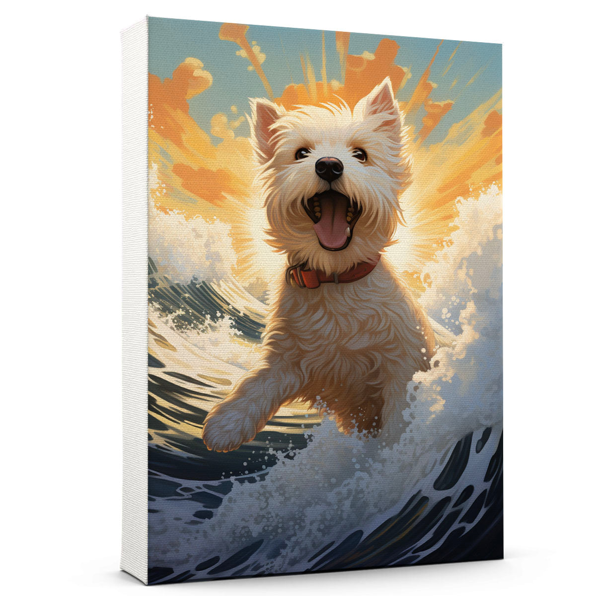 West Highland White Terrier Dog With Great Wave Japanese Wall Art ...