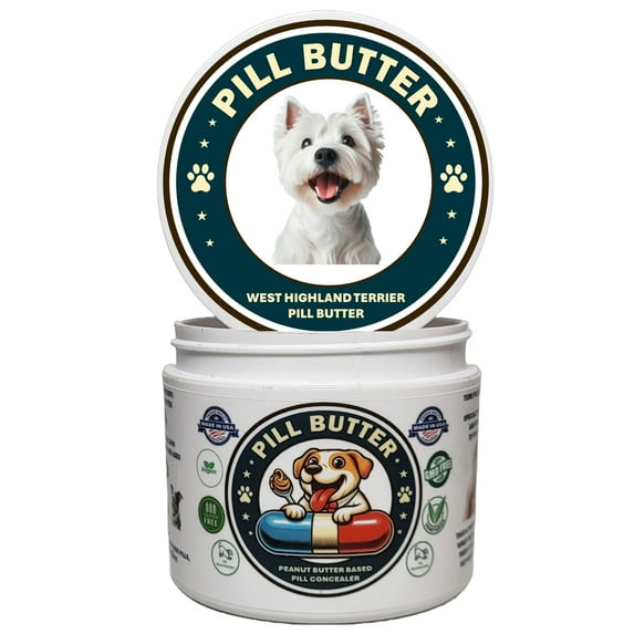Pill Butter: West Highland White Terrier Dog Treats to Wrap Pills - Moldable Non-Sticky Paste of Human Grade Real Dog Peanut Butter (60 Servings)