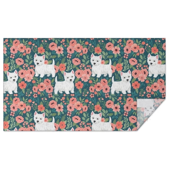 West Highland White Terrier and Floral Waterproof Tablecloth ...