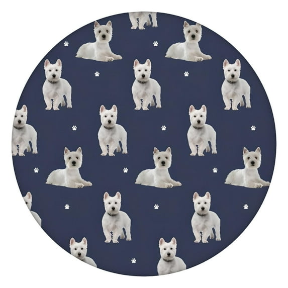 West Highland White Terrier Round Fitted Tablecloth with Elastic Edge,Dining Table Cover Waterproof,Outdoor Round Tablecloth for Camping,Dining,Indoor and Outdoor