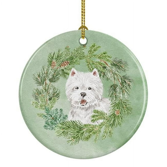 West Highland White Terrier Smiling Christmas Wreath Ceramic Ornament 2.8 in x 2.8 in