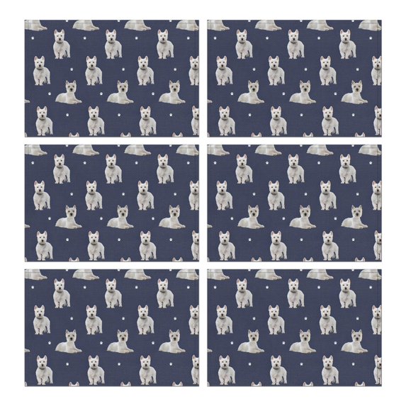 West Highland White Terrier Summer Placemats Table Placemats Set Of 6-Linen Kitchen Washable Placemats Table Mats 11.8"x17.7"Non-Slip Heat Resistant
