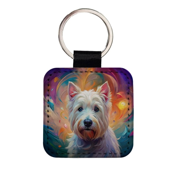 West Highland White Terrier Westie Dog Abstract Art Faux Leather Square Keychain