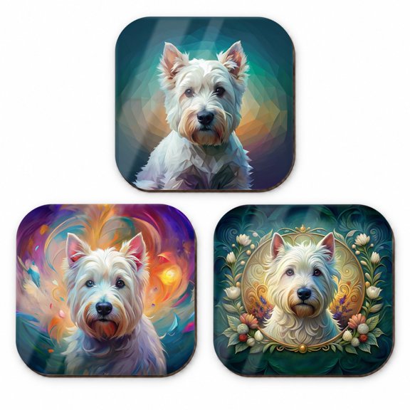 West Highland White Terrier Westie Dog Abstract Art Fridge Refrigerator Magnet Set