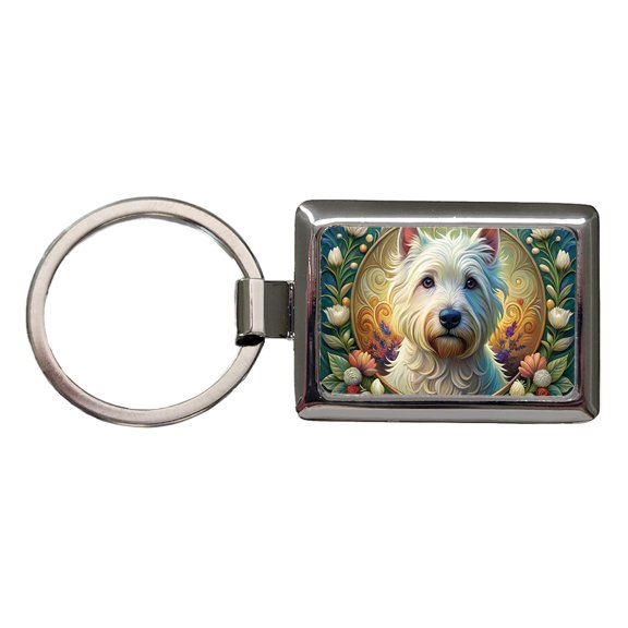 West Highland White Terrier Westie Dog Art Nouveau Metal Rectangle Keychain