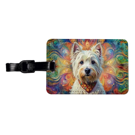 West Highland White Terrier Westie Dog Bohemian Art Faux Leather Travel Luggage Tag